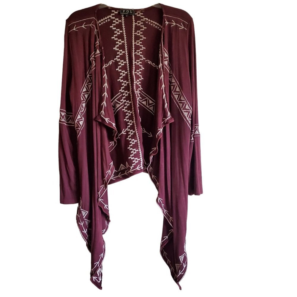 POL Embroidered BoHo Open Waterfall Cardigan